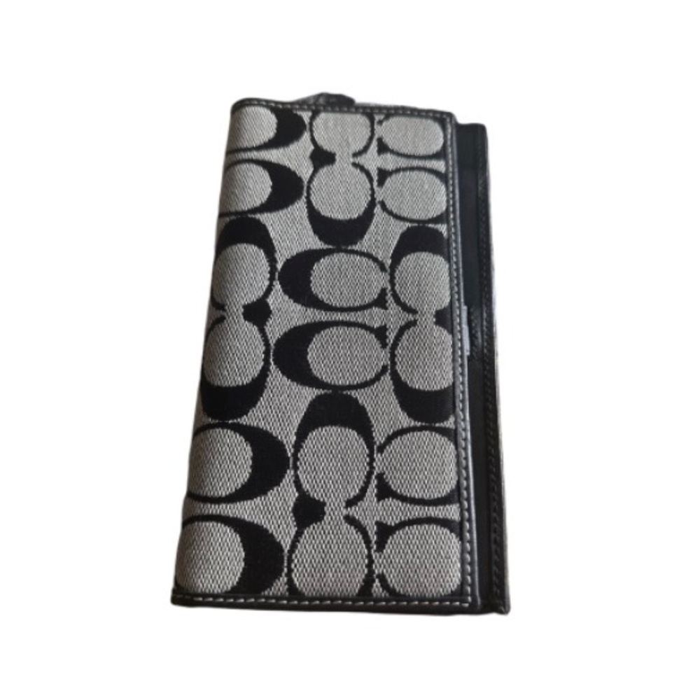 Coach Signature Long Continental checkbook Wallet in Black & Gray